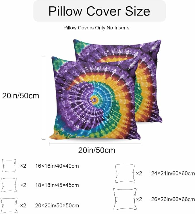 Vandarllin Outdoor Throw Pillows Covers 16x16 inch Set of 2 Waterproof Purple Tie-Dye Art Decorative Zippered Cushion Covers for Patio Furniture, Abstract Boho Tribe Lumbar Pillowcases
