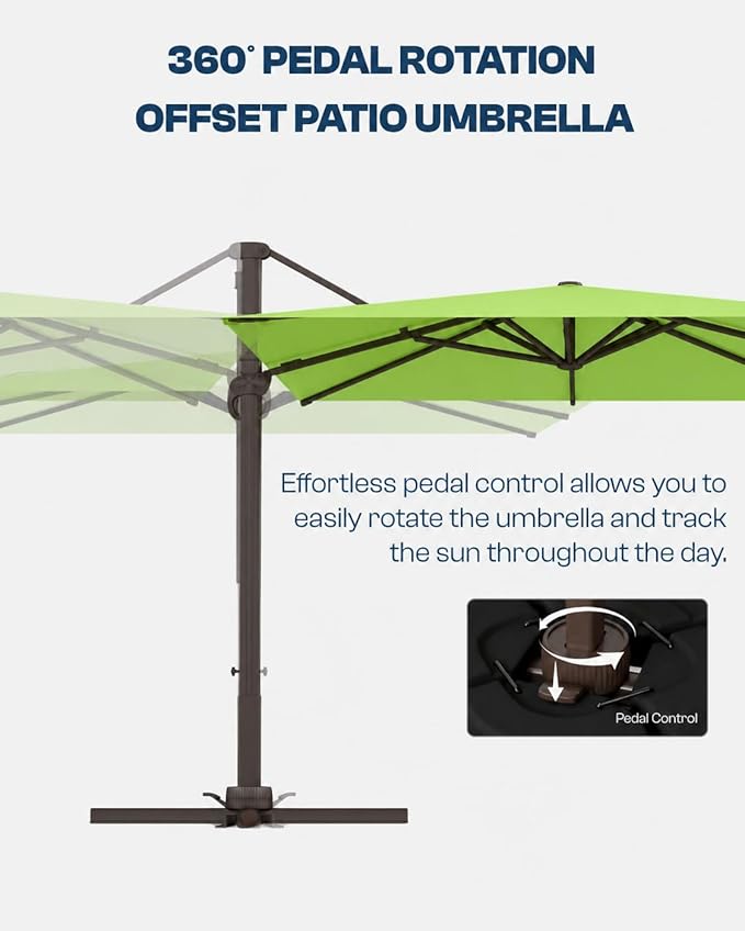 9x9 FT Square Cantilever Umbrella,Easy Tilt, Fade Resistant & 360° Rotation, Offset for Pool Deck Backyard Patioapple green (Base not Included)