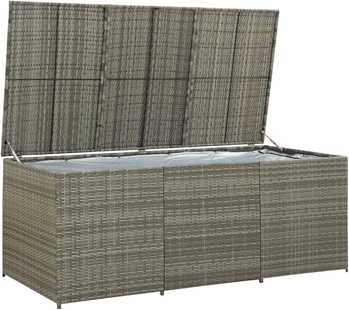 Patio Storage Box Deck Storage Box Outdoor Storage Box Indoor Wicker Storage Bin for Patio Furniture Cushions, Pillows, Garden Tools, Poly Rattan Gray, 70.8"x35.4"x29.5"