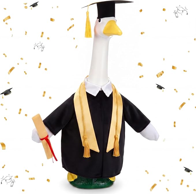 Graduation Porch Goose Outfit Goose Dress Clothes with Grad Sash, Cap and Gown Costume for 23" Gooses Statue Decoration Patio Yard Garden Lawn Outdoor Decors