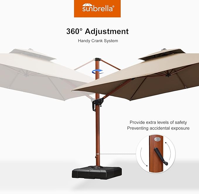PURPLE LEAF 9' X 12' Patio Large Cantilever Umbrella Outdoor Rectangle Wood Umbrellas Offset Umbrella Heavy Duty Sun Umbrellas for Garden Deck Pool, Spectrum Sand