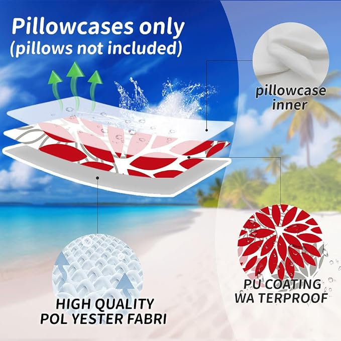 DFXSZ Outdoor Waterproof Pillow Covers 20x20 Set of 2 Red Pink Grey Flower | Spring Summer Waterproof Flower Throw Pillowcases（No Inserts）Decor for Valentines Patio Funiture Garden Polyester Covers