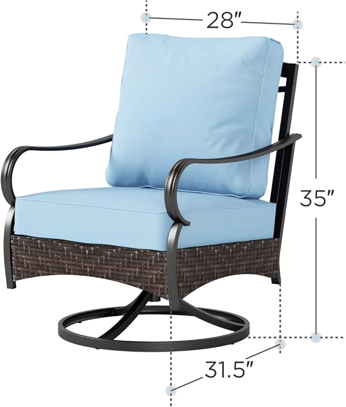 PHI VILLA Swivel Patio Sofa Chairs - 2 PCS Outdoor Swivel Rocker Armchairs, Patio Seating with High Back Deep Seat for Porch Deck Balcony