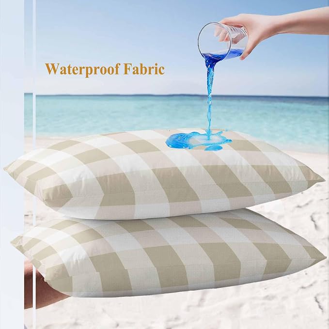 Buffalo Yellow Plaid Outdoor Waterproof Throw Pillow Covers Set of 2, 20"x12", Spring Simple Pattern Decorative Pillow Covers Outside Cushion Case for Patio Porch Garden