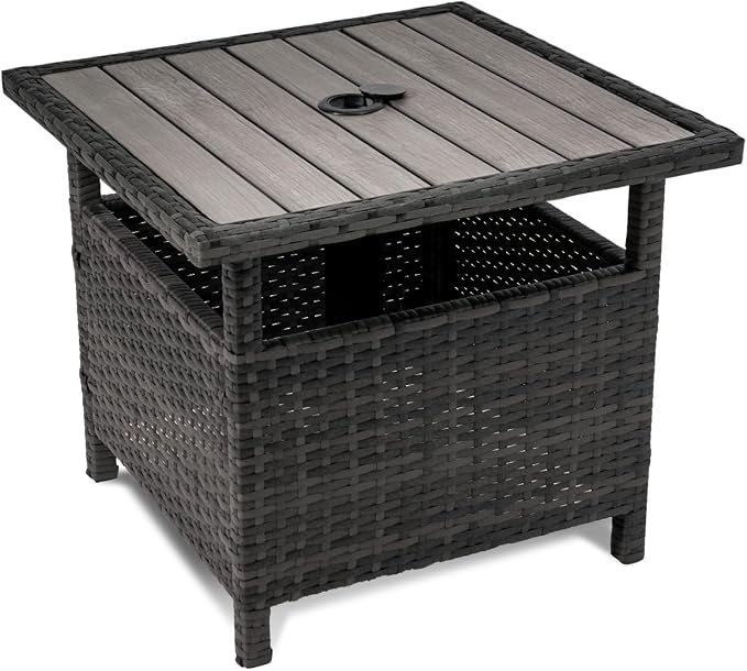Sundale Outdoor Patio Umbrella Stand All Weather Wicker Rattan 22 in Umbrella Table Garden Furniture Deck Pool Table, Charcoal