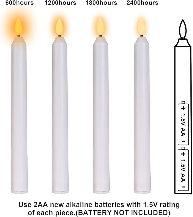 5pack H9 Flameless LED Taper Candles Flickering with Remote Control, max2500 Hours by 2AA Battery(not indlide),for Hallway, Room...…