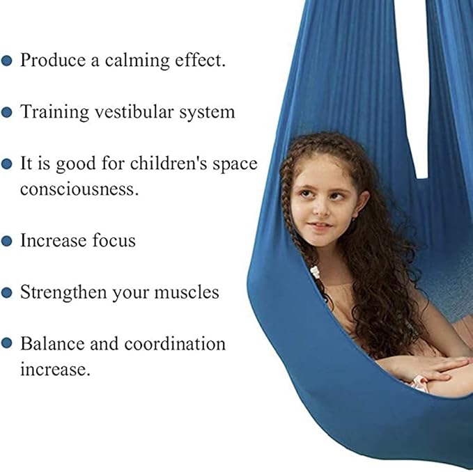 Kids Therapy Sensory Swing Indoor Adjustable Swing Ultra Soft Cuddle Hammock with Special Needs for Children Outdoor ADHD (Color : Blue)