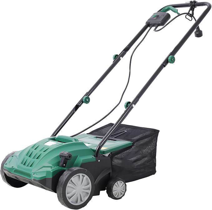 13 Inches Scarifier,2-in-1 Electric Dethatcher Scarifier with Removable Collection Bag,Lawn Scarifier with Adjustable System,Electric Lawn Dethatcher for Home Garden
