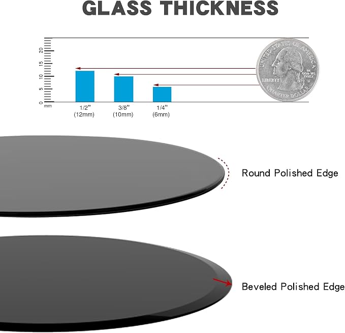 32 inch Round Glass Table Top - Black Tempered Glass Surface Protector - Safe 3/8" Thick Beveled Edge - Useful for Replacement,Dining Table, Patio, Coffee and End Table,Indoor & Outdoor