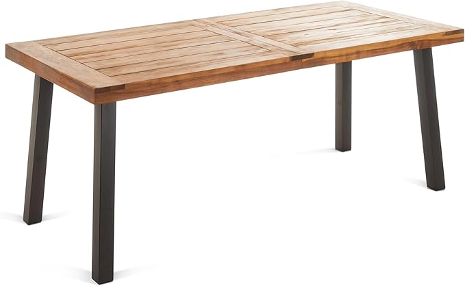 Christopher Knight Home Palin Wooden Patio Dining Set for 6, Acacia Wood Outdoor Dining Table Set for 6, 7 Piece Outdoor Dining Set with Rectangular Table and Armchair with Seat Cushion, Grey + Teak