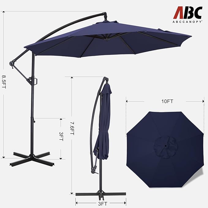 ABCCANOPY 10FT Cantilever Patio Umbrella with base included, 360° Rotation Outdoor Offset Umbrella for Backyard, Deck, Poolside (Tibetan Blue)