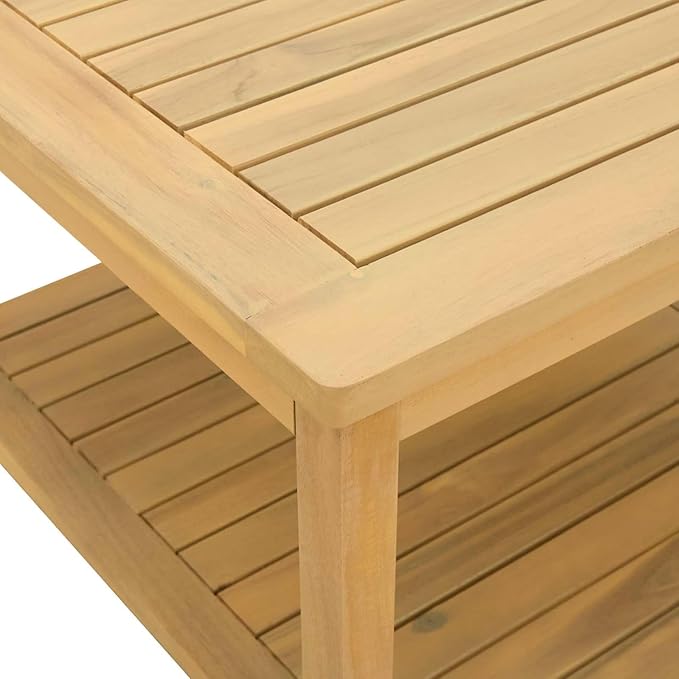 Solid Acacia Wood Side Table, 23.6 x 23.6 x 17.7 Inch End Table with Storage Shelf for Patio Garden Living Room, Indoor Outdoor Accent Table