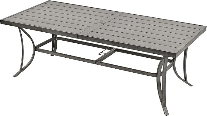 HAPPATIO Patio Dining Table for 8, Large Rectangle 84"×39.8", Patio Aluminum Slat Dining Table with 2.2" Umbrella Hole, All Weather Outdoor Table for Lawn, Garden and Poolside