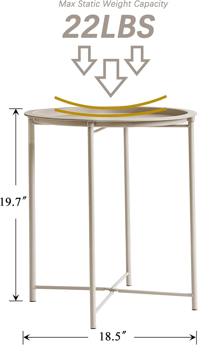 VECELO Side/End Table, Folding Round Metal Anti-Rust and Waterproof Outdoor or Indoor Tray for Living Room Bedroom Balcony and Office, 2 PCS, Grey