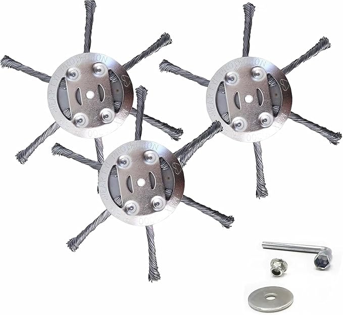 Voltriox Trimmer Head for Weed Eater, Heavy Duty Wire Brush Cutter Attachment with Adapter Kit, Weed Removal Tool for Grass, Moss, Pavement Cracks and Yard Maintenance, Fits Trimmers (3PCS)