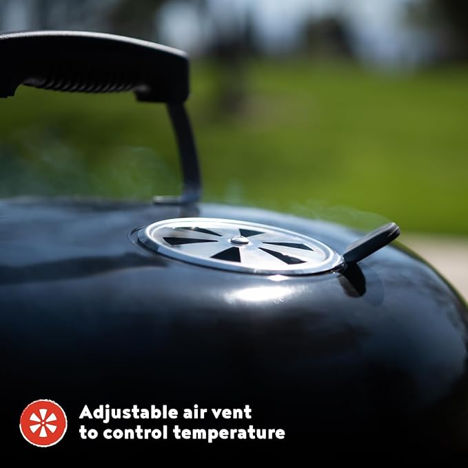 Megamaster 18" Portable Charcoal Barbecue Grill with Adjustable Air Vent, Storage Rack, 245 SQ. In Cooking Area, 2 Wheel Transport BBQ Grill for Camping, Outdoor Cooking, Patios, and More - 810-KY003