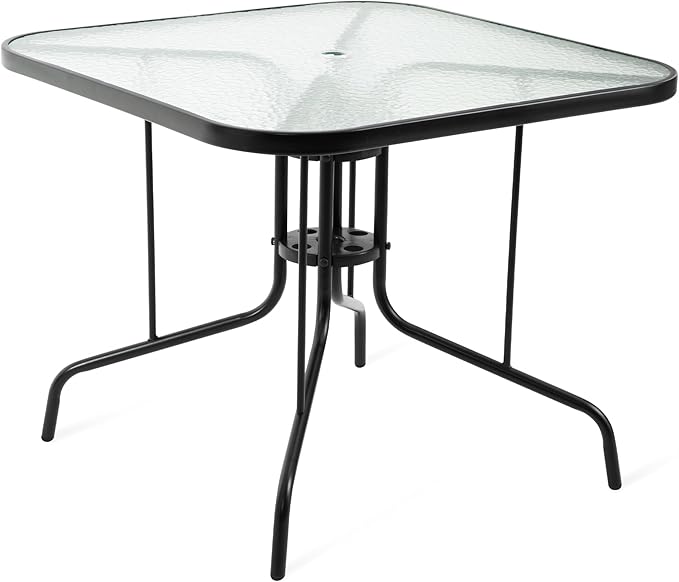 Patio Dining Table for 4 with Umbrella Hole, Outdoor 5 Piece Dining Set 36" x 36", Black, for Garden Backyard Poolside Front Proch Outside