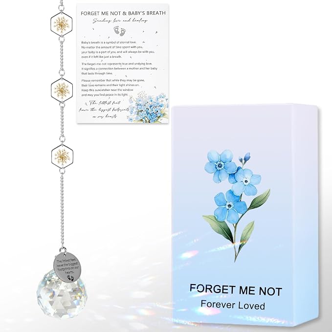 Miscarriage Memorial Suncatcher Gifts for Mothers Dad, Handmade Forget Me Not Baby's Breath Pressed Flower Miscarriage Ornament, Bereavement Remembrance Gift for Loss of Baby (Yellow White)