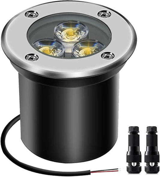 Low Voltage LED In-ground Lights Well Light Landscape Light with Connectors 3W 12V 24V Waterproof IP67 Pathway Lights Outdoor spotlights Trees Flags for Garden,Yard,Tree (Warm White, 3W-1)