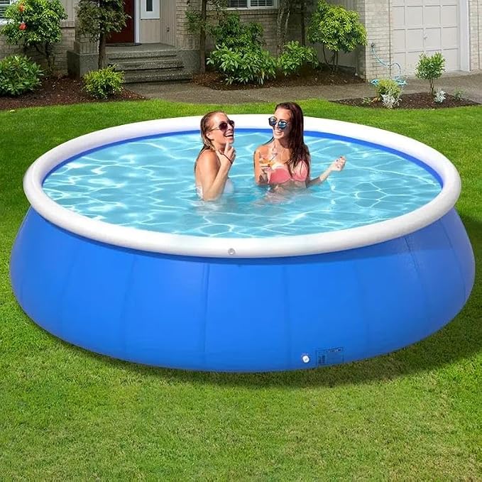 12FT Inflatable Swimming Pool, PVC Above Ground Family Pool, Blue | Durable PVC Material for Backyard Fun, Easy Setup, Large 1800-Gallon Capacity Pool