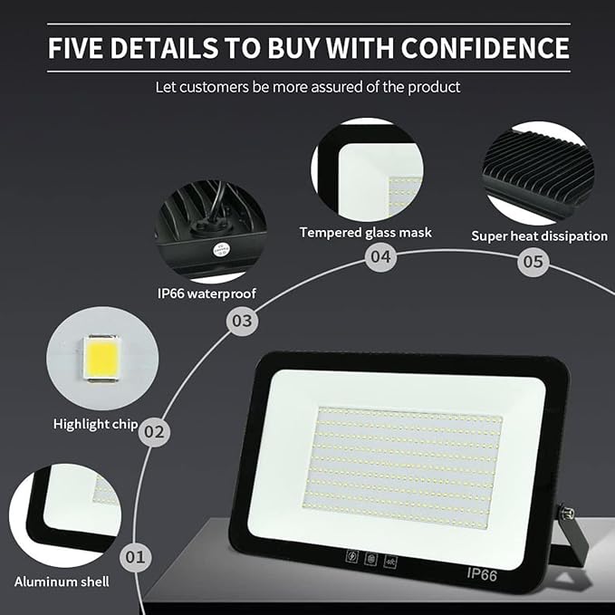 2Pack LED Flood Light Outdoor,250W LED Work Light 26500lmwith 6FT US Plug,IP66 Waterproof Exterior Security Lights,6000K Daylight White Outside Floodlights Slim Design for Playground Yard