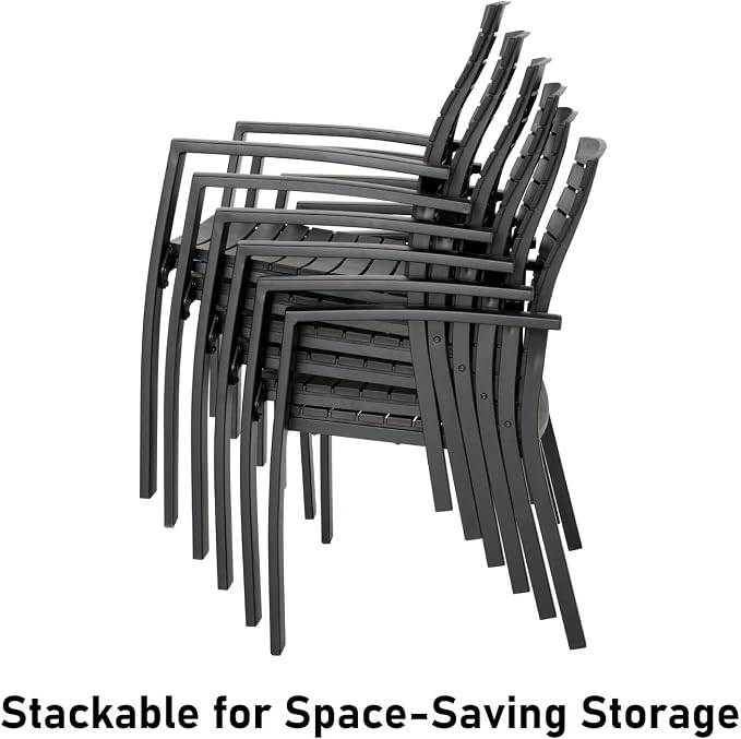 7-Piece Patio Furniture Set, 63" Outdoor Table and Aluminum Chairs | Rectangle Metal Patio Dining Table, 1.6" & 1.9" Umbrella Hole with Cover, Aluminum Frame Patio Chair, Resin Seat and Backrest