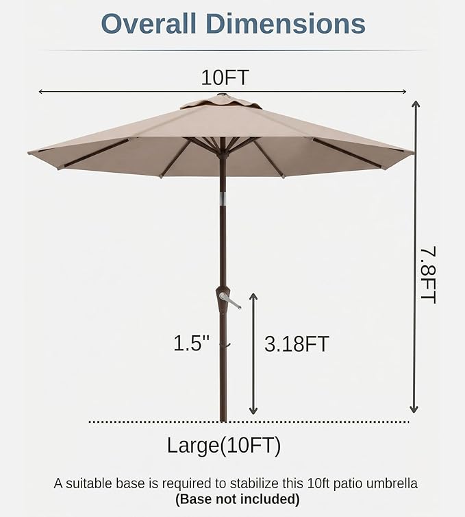 10FT Patio Umbrella, Outdoor Umbrella with Push Button Tilt and Crank, 8 Sturdy Ribs, UV Protection & Waterproof Market Umbrella for Pool, Backyard, Beach,Deck (Beige)