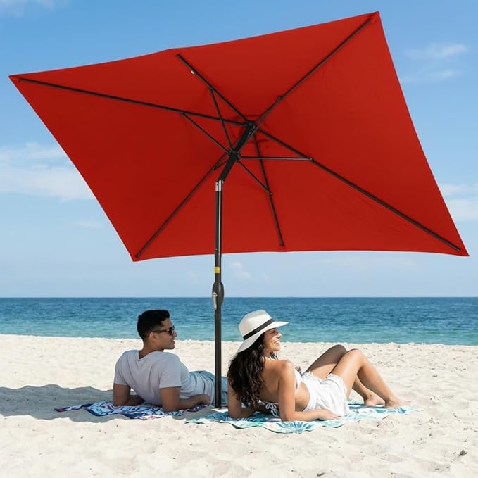 Wisteria Lane 6.5' x 10' Patio Umbrella, Rectangular Patio Umbrella, Metal Pole Square Outdoor Umbrella with Crank and Push Button Tilt, Large Outdoor Umbrella with Polyester Canopy