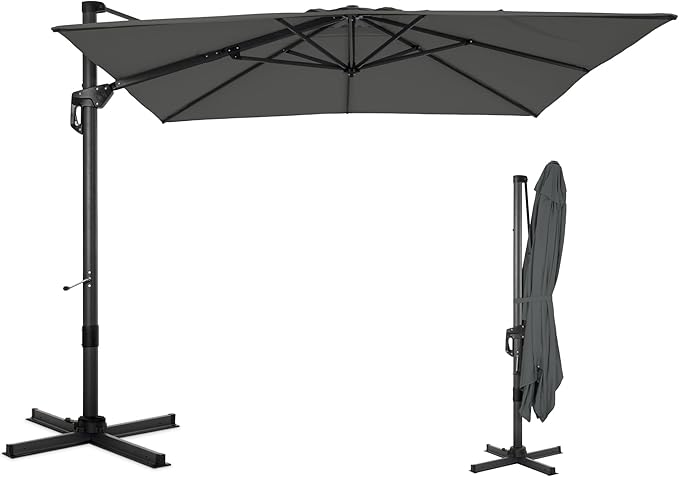 Sophia & William Cantilever Patio Umbrella 9x12ft, Large Outdoor Umbrellas with Crank Handle, 6-Level Tilt,360° Rotation, Windproof, Crashproof,Design for Pool Garden Backyard (Grey)