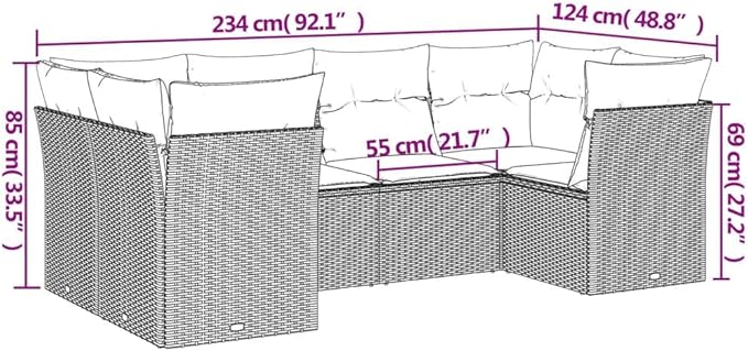 6 Piece Patio Sofa Set with Cushions, Garden Lounge Set Patio Conversation Set Porch Furniture Set Outdoor Sofa Sets for Piazza Exhibition Garden Negotiation Area Black Poly Rattan