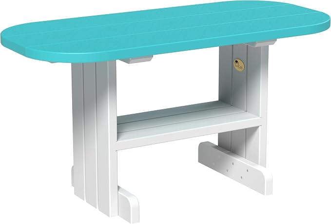 LuxCraft Poly Outdoor Coffee Table, Oval Patio Table with Shelf, Weather Resistant Low Tables for Adirondack Chairs & Outdoor Seating - Amish Made in USA (Aruba Blue & White)