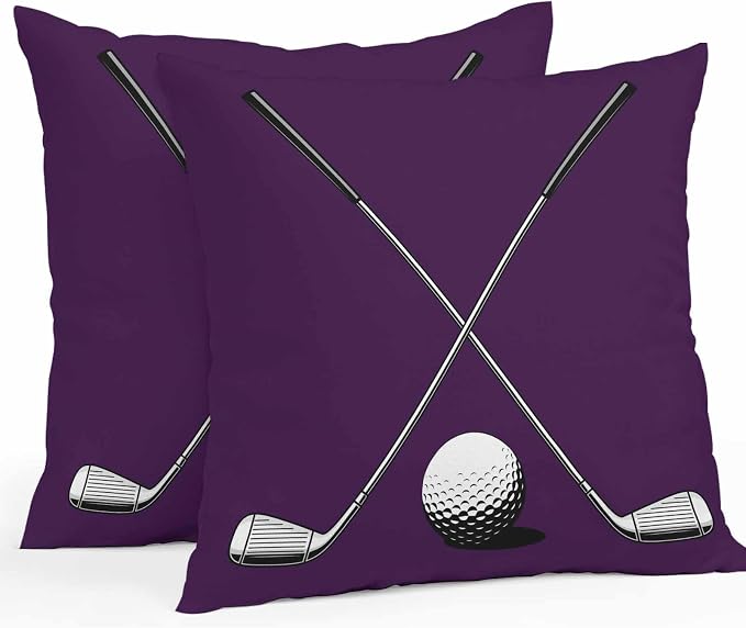 Vandarllin Outdoor Throw Pillows Covers 18x18 inch Set of 2 Waterproof Golf Ball Club Decorative Zippered Cushion Covers for Patio Furniture, Game Sports Purple Lumbar Pillowcases