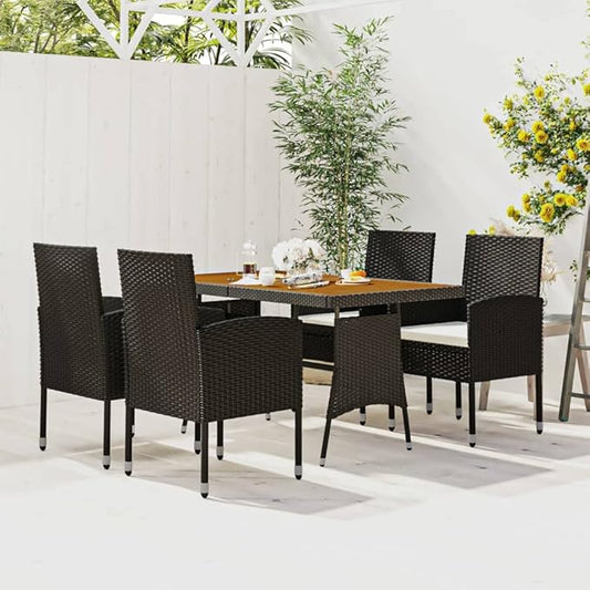 Backyard Furniture Patio Conversation Sets Outdoor Seating 5 Piece Patio Dining Set Poly Rattan Black Suitable for Swimming Pool, Courtyard, Garden