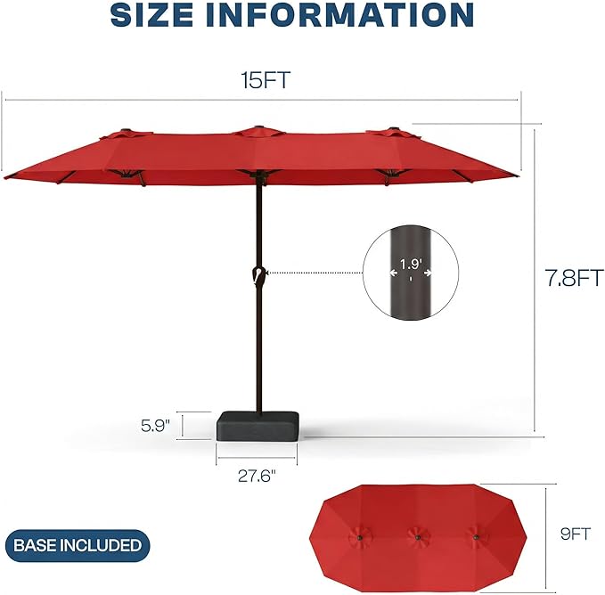 15FT Large Patio Umbrella with Base Included