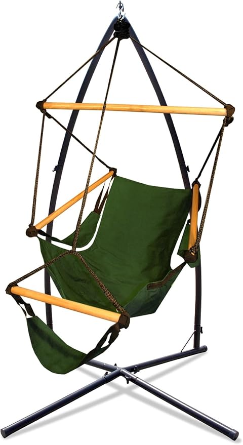 Hammaka Summit Stand with Cradle Chair Combo, Hanging Hammock Cradle Chair with Stand, Outdoor Indoor Swing Seat with Footrest (Green)
