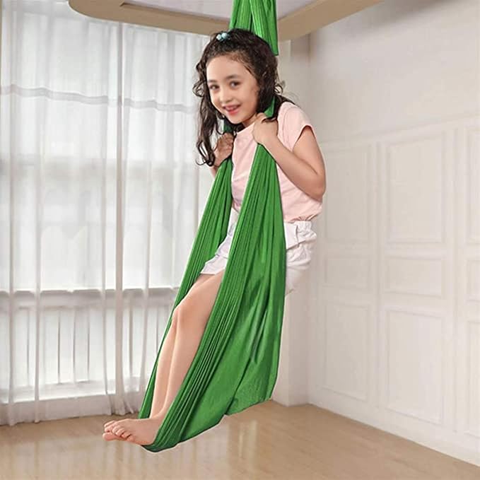 Indoor Sensory Swing Chair Adjustable Yoga Hammock Child Cuddle Swing for Kids Or Adults Autism ADHD AspergersTherapy (Color : Green, Size : 150 x 280 cm)
