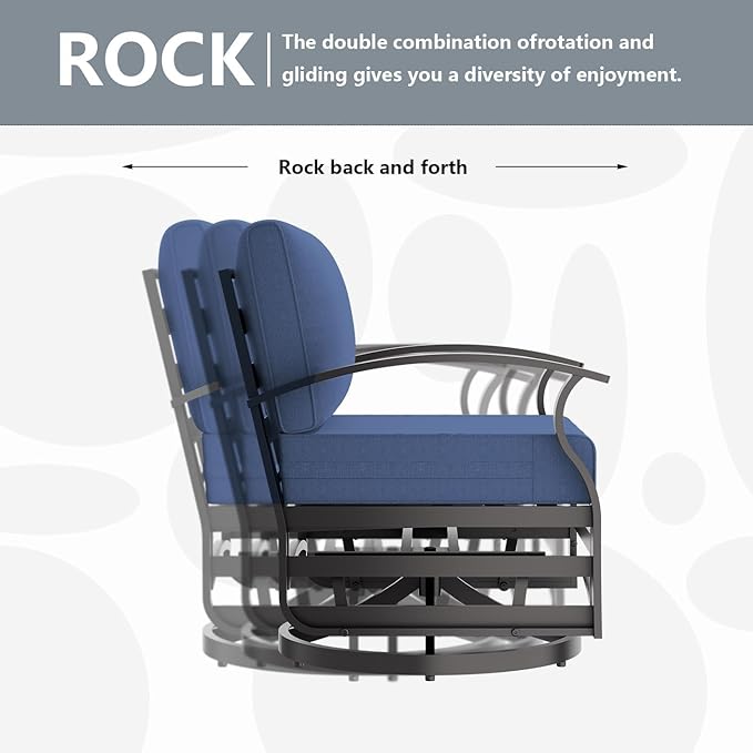 Patio Furniture Set 3-Piece Aluminum Armrest Sofa,All-Weather Patio Conversation Set with Tempered Glass Top Table & Removable Sponge Cushions for Backyard Poolside - Blue