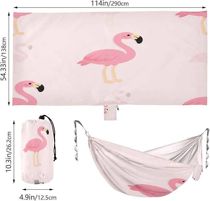 FRMG Cute Flamingo Pink Hammock 500 lbs Capacity Portable Hammocks with Tree Straps & Attached Carry Bag, Camping Essentials Gear, 2303967a