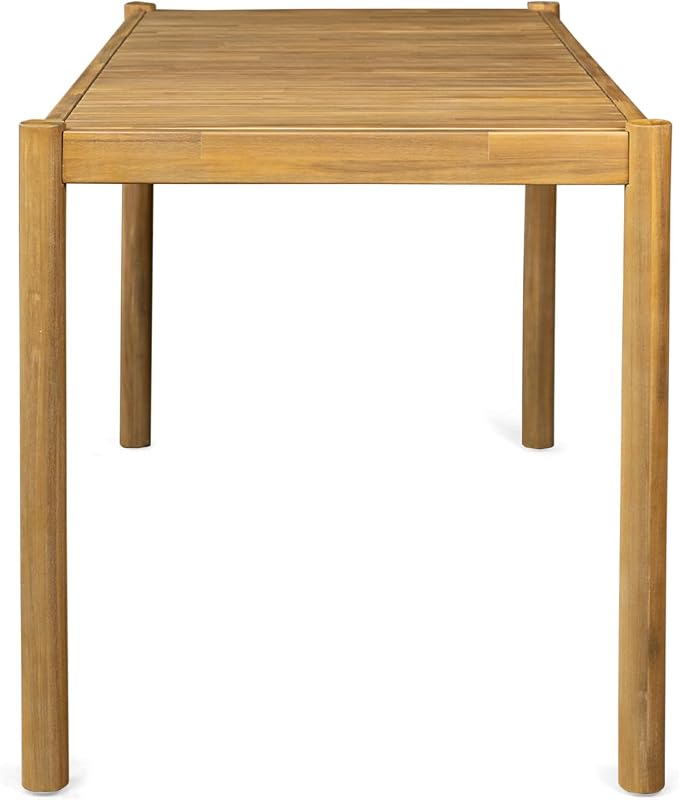 Christopher Knight Home Flemis Patio Rectangular Acacia Wood Dining Table, Slat Panel Design, for 4-6 People, Outdoor Table for Dining Set, Non-Slip Foot Pads, Garden and Balcony, Light Teak