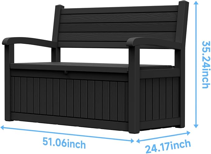 70 Gallon Outdoor Storage Bench， Waterproof and Lockable Outdoor Storage Box, Durable Resin Deck Box for Patio, Backyard, Garden, Porch(Black)