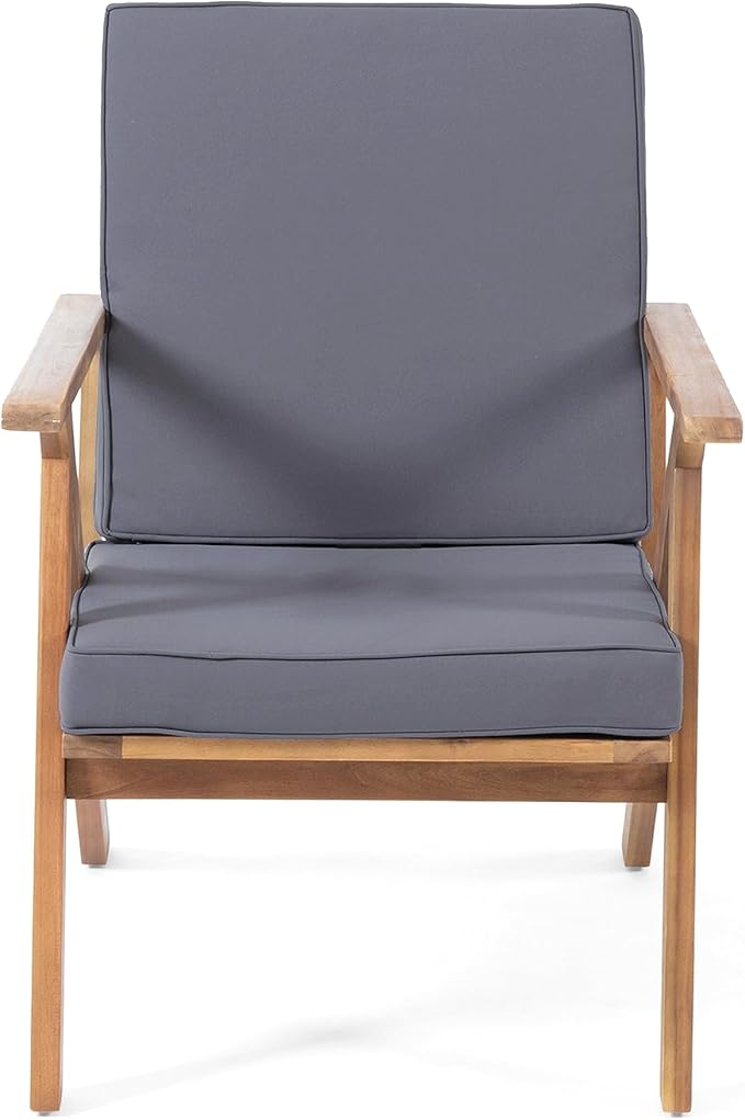 Christopher Knight Home Panama Outdoor Acacia Wood Chat Set with Water Resistant Cushions, 4-Pcs Set, Teak Finish / Grey