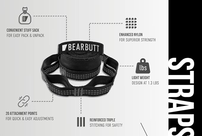 Bear Butt Double Camping Hammock and Bear Butt Kodiak Hammock Straps Bundle