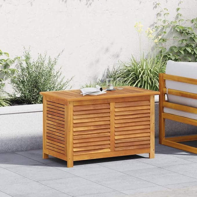 Solid Acacia Wood Outdoor Storage Box with Waterproof Bag 35.4"x19.7"x22" Weather-Resistant Garden Deck Box Patio Furniture Storage Container for Cushions Pool Toys