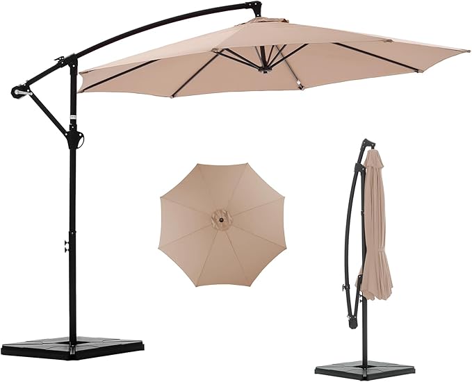 NEWBULIG 10FT Patio Umbrella, Offset Cantilever Outdoor Patio Table Umbrella, UV Protection, Fade Resistant Fabric, Easy Tilt Adjustment for Deck, Pool, Backyard, Garden