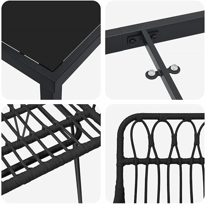 Afuera Living 7 Piece Rectangular Poly Rattan Garden Dining Set, Black Powder-Coated Finish, UV-Resistant, Sturdy Steel Frame, Modern Outdoor Patio Furniture, Seating for 6, Weather-Resistant