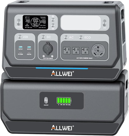 ALLWEI 2400W Portable Power Station with B200 PRO Expansion Battery, 4096Wh LiFePO4, 3600W Super Power Mode, 1500W AC Charging & 1200W Solar Charging Generator for Camping Home Outdoor Emergency