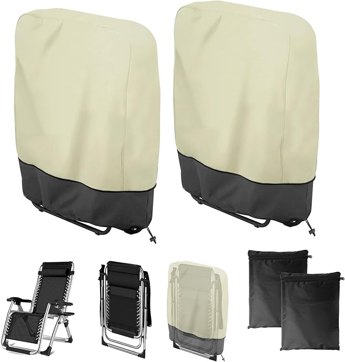 2Pcs Zero Gravity Chair Cover, Waterproof Outdoor Folding Chair Covers, Dustproof Lawn Patio Furniture Covers with Storage Bag(28''L x 43''H)