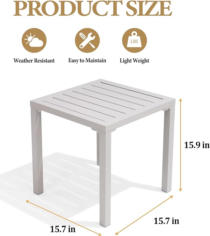 Crestlive Products Aluminum Outdoor Side Table, Pool Lounge Chair Side Table, Weather Resistant Small Square Coffee End Table for Patio, Yard, Garden, Porch, Deck, Indoor, Outdoor