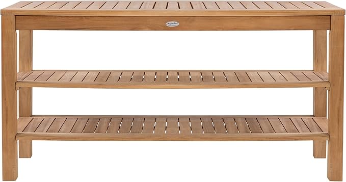 Royal Teak Collection Console Table with Two Shelves, 60-Inch Rectangular Wooden Outdoor Teak Table with Storage Shelves, Outdoor Furniture for Deck, Garden, Poolside or Buffet Serving