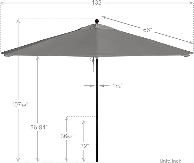California Umbrella 11Ft Commercial Grade Sunbrella Fabric Market Umbrella, Pulley Lift, Aluminum/Fiberglass, 2mm pole wall, Bronze Frame, Granite Fabric